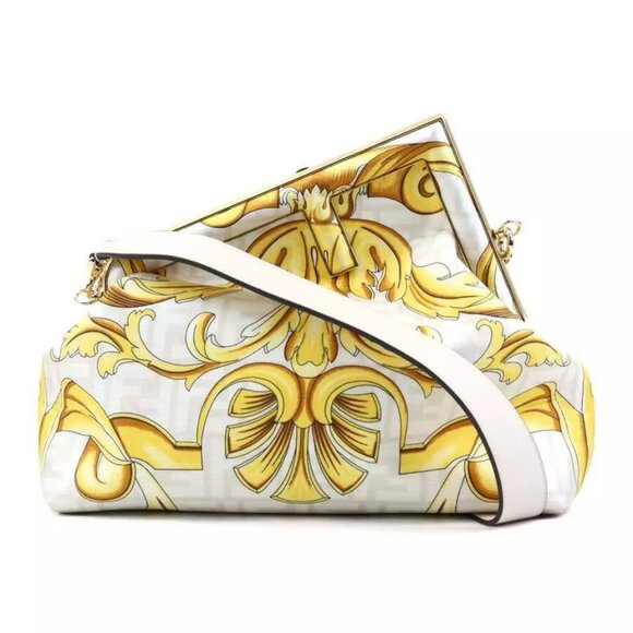 Auth FENDI FENDACE First Medium Shoulder Bag Light Beige/Yellow Canvas - Picture 3 of 16